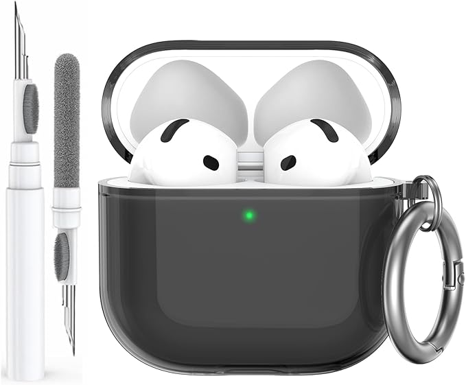 AhaStyle Clear Airpods 4 Case Cover with Cleaning Kit [Anti-Yellowing] Soft TPU Protective Covers Skin Designed for Apple AirPods 4th Generation 2024 Support USB-C Charging Case and Wireless Charging
