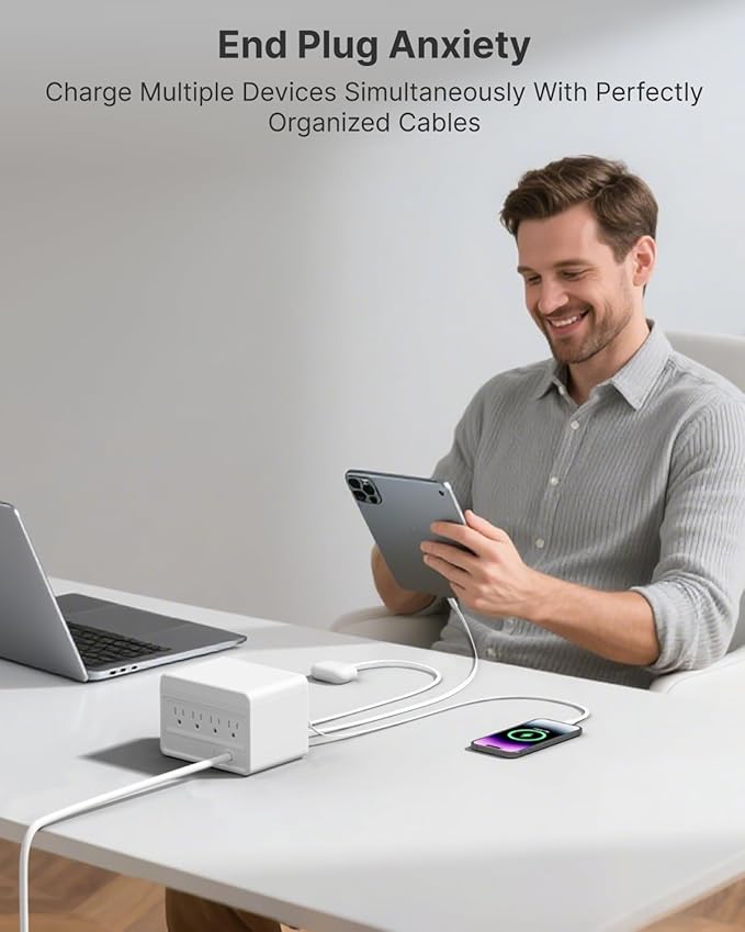 Gitryin 1 DC, 1 Micro USB, 3 Type-C Retractable Wall Chargers and 8-in-1 Desktop Charging Station