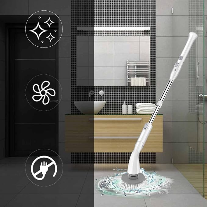 Electric Spin Scrubber, ROEOLNIL Cordless Cleaning Brush with Adjustable Extension Arm 4 Replaceable Cleaning Heads, Power Shower Scrubber for Bathroom, Tub, Tile, Floor