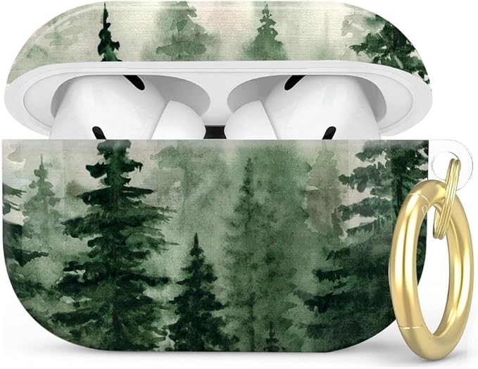 Compatible with AirPod Pro 2nd/1st Generation Case Cover with Key Chain,Full Protective Shockproof Wireless Headphone Case for Airpod Pro 2023/2022/2019(Green Forest)