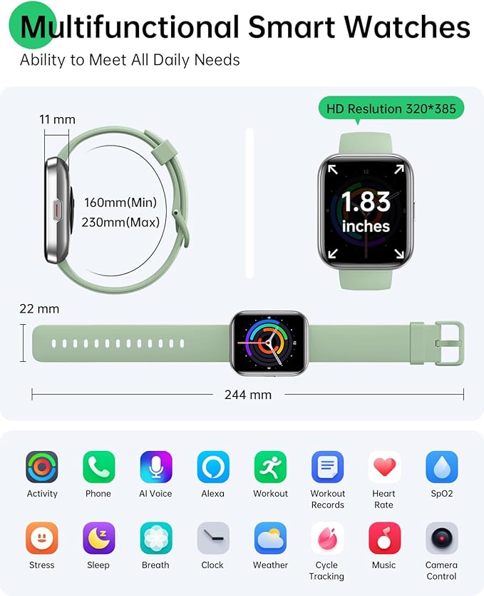 WMK Smart Watches for Men Women (Android/iPhone), 1.85" HD Alexa Smart Watch with Bluetooth Calls/Messages/Reminders, 24/7 Heart Rate/SpO2 Monitor Watch, 120+ Sport Modes Fitness Tracker Watch, Gift