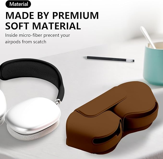 Maxjoy for Apple Airpods Max Smart Case Cover, Soft PU Leather Protective Case Accessories, Brown