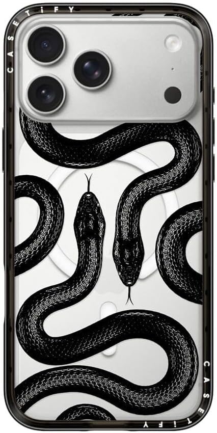 CASETiFY Compact iPhone 17 Pro Max Case [Slim and Sleek/Compatible with Magsafe / 4 ft. 2X Military Grade Drop Protection] - Black Kingsnake - Clear Black