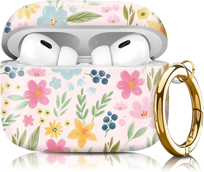 Compatible with Airpod pro 2nd/1st Generation Case Cover with Gold Round Keychain Cute Pattern Hard & Anti Slip Cover for Men Women & Girls（Beautiful Scenery）