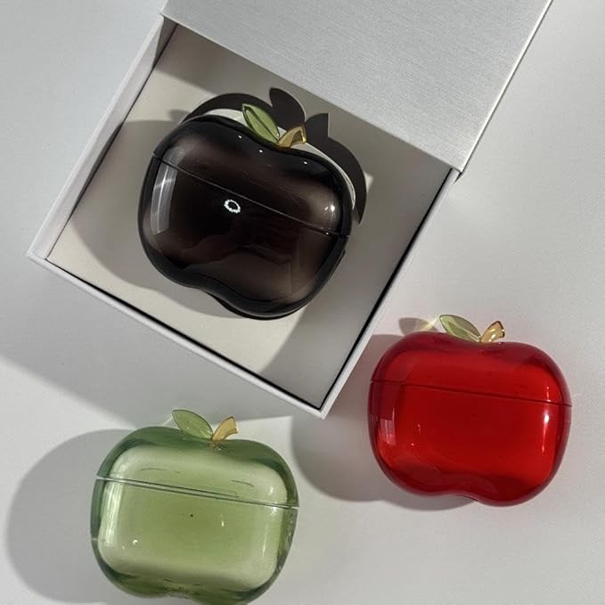 Cute Fruit Shaped Case for AirPods Pro 1/2, Realistic Design Cover with Leaf Charm, Translucent Shockproof TPU Protective Case, Great Gift Idea (Red for Airpods Pro1)