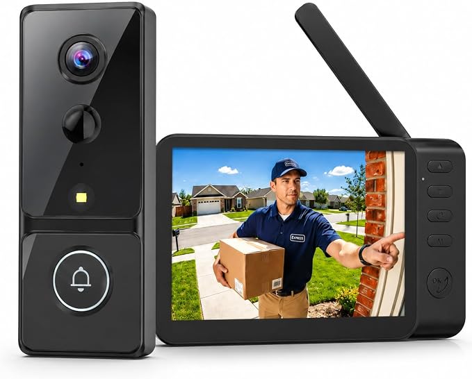 Doorbell Camera Wireless No Subscription, 1080P Video Doorbell With Monitor