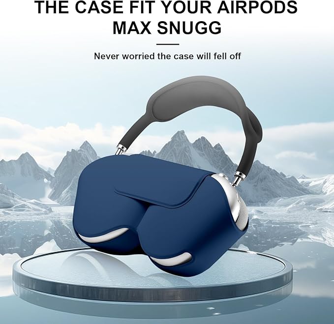 Maxjoy for Apple Airpods Max Smart Case Cover, Soft PU Leather Protective Cover Accessories for Airpod Max with Sleep Mode, Anti-Dust Travel Carrying Case for Airpods Pro Max Headphones, Dark Blue