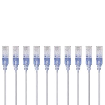 Monoprice SlimRun Cat6A Ethernet Patch Cable - Snagless RJ45 UTP Pure Bare Copper Wire 10G 30AWG 25ft White 10-Pack