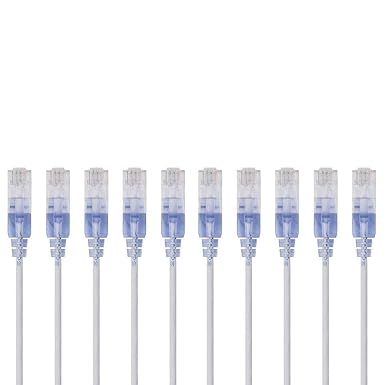 Monoprice SlimRun Cat6A Ethernet Patch Cable - Snagless RJ45 UTP Pure Bare Copper Wire 10G 30AWG 25ft White 10-Pack