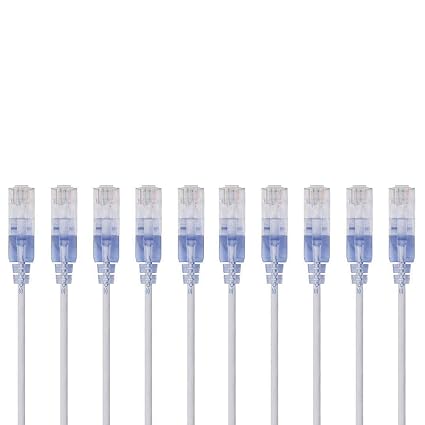 Monoprice SlimRun Cat6A Ethernet Patch Cable - Snagless RJ45 UTP Pure Bare Copper Wire 10G 30AWG 25ft White 10-Pack
