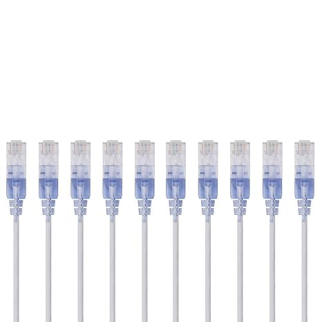 Monoprice SlimRun Cat6A Ethernet Patch Cable - Snagless RJ45 UTP Pure Bare Copper Wire 10G 30AWG 25ft White 10-Pack