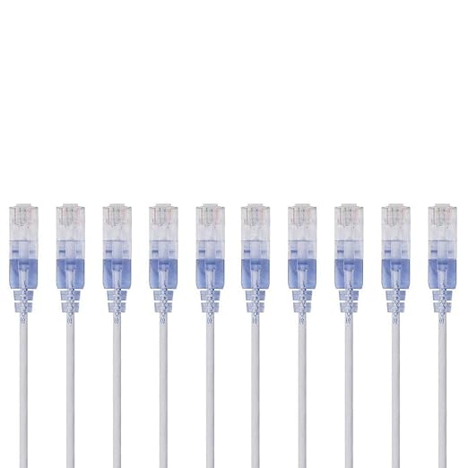 Monoprice SlimRun Cat6A Ethernet Patch Cable - Snagless RJ45 UTP Pure Bare Copper Wire 10G 30AWG 25ft White 10-Pack