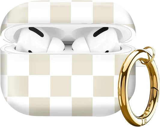 Compatible with AirPod Pro Case 2nd/1st Gen (2023/2022/2019),Shockproof Protective Cover with Keychain for Women,Cute Charging Case for Airpod Pro 2/1(Checkered Beige White)