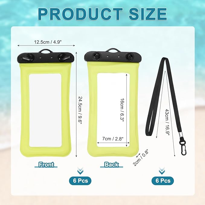 PATIKIL 6Pcs Waterproof Phone Pouch Floating No Sink Universal Cellphone Dry Bag Waterproof Phone Case for Kayaking Beach Swimming Hiking, Yellow