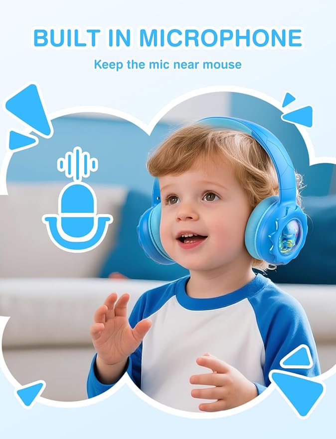 Kids Bluetooth Headphones, Rainbow LED Light, Dinosaur Buddy, 85dB Volume Limited, 60 Hours Playtime, Bluetooth 5.3, USB C, Kids Wireless Headphones for iPad/Tablet/Travel/School, Durable
