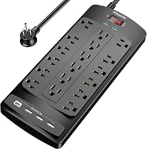18 Outlets Surge Protector Power Strip - 6 Feet Flat Plug Heavy Duty Extension Cord with 18 Widely Outlets and 4 USB Ports, 2100 Joules, Black, ETL Listed - Image 1