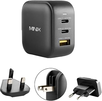 MINIX P1 66W Turbo 3-Port GaN Travel Wall Charger USB C Fast Power Adapter