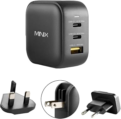 MINIX P1 66W Turbo 3-Port GaN Travel Wall Charger USB C Fast Power Adapter