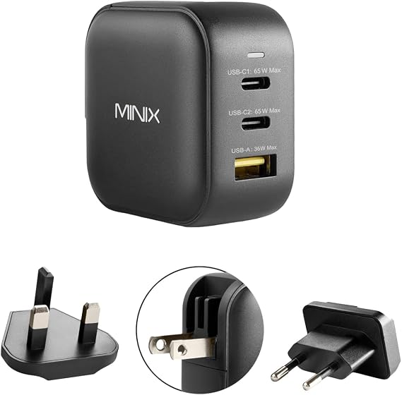 MINIX P1 66W Turbo 3-Port GaN Travel Wall Charger USB C Fast Power Adapter