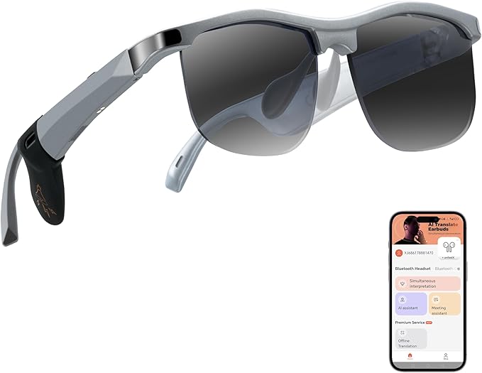 Smart Glasses - Bluetooth Glasses for Men with 160 Languages Translation UV Protection Sunglasses with Chat GPT Multifunctional Smart Glasses for Men Women Travel,Work,Business,Fishing,Driving
