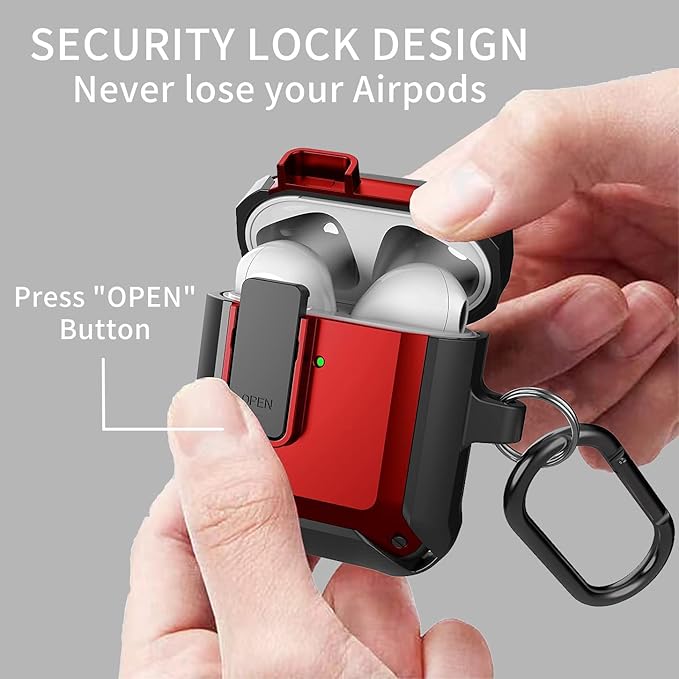 for Airpods 2nd 1st Generation Case Men Lock with Cleaner Kit, Rugged AirPod 2/1 Gen Protective Hard Cover Shockproof Skin Boys Women with Keychain for Apple iPods 2nd/1st Cases, Black