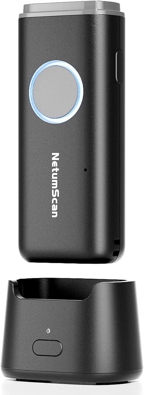 NetumScan Bluetooth Barcode Scanner with Charging Dock, Upgraded Connectivity for iPhone iPad, Portable 2D QR 1D Wireless Bar Code Reader for Inventory, Retail, Bookstore, Grey-Black
