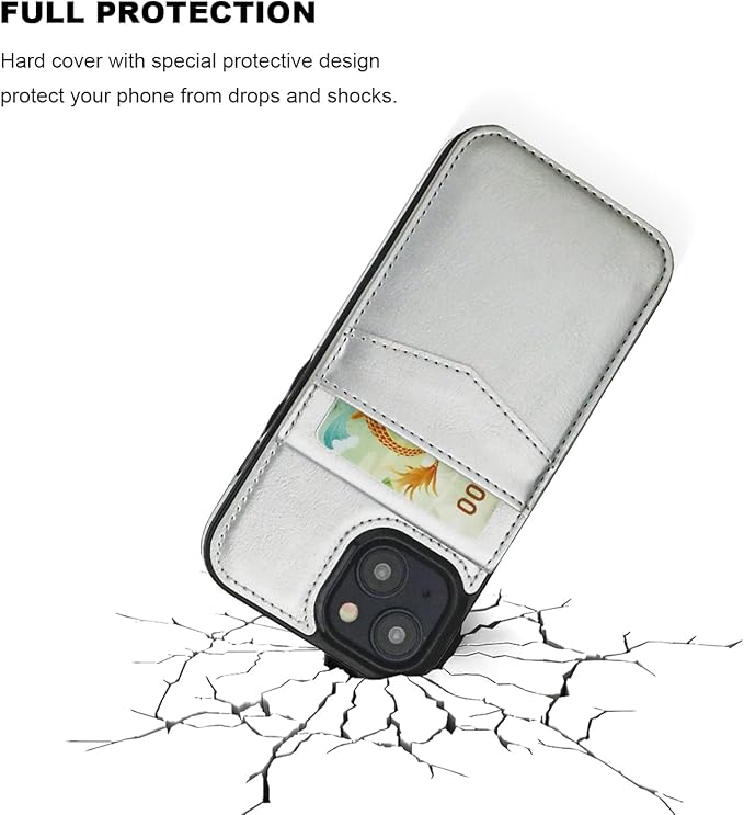 KIHUWEY Compatible with iPhone 15 Case Wallet with Credit Card Holder, Flip Premium Leather Magnetic Clasp Kickstand Heavy Duty Protective Cover for iPhone 15 6.1 Inch (Silver)