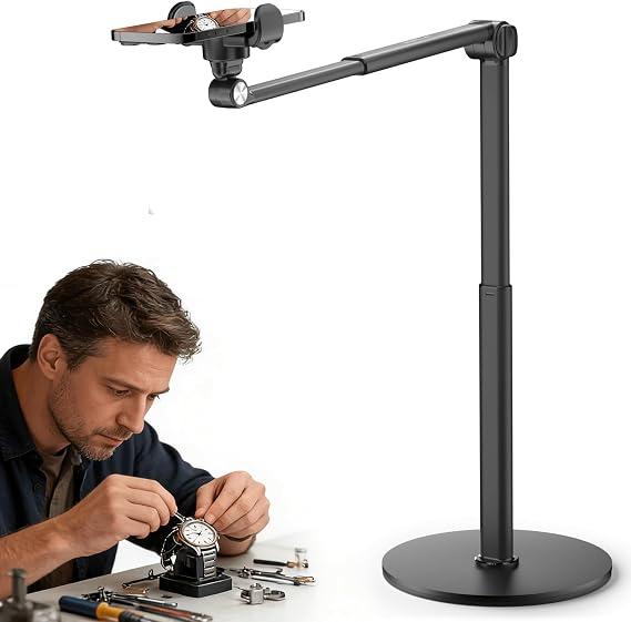 Overhead Phone Stand for Desk, 2-Section Telescoping Tripod