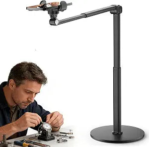 Overhead Phone Stand for Desk, 2-Section Telescoping Tripod