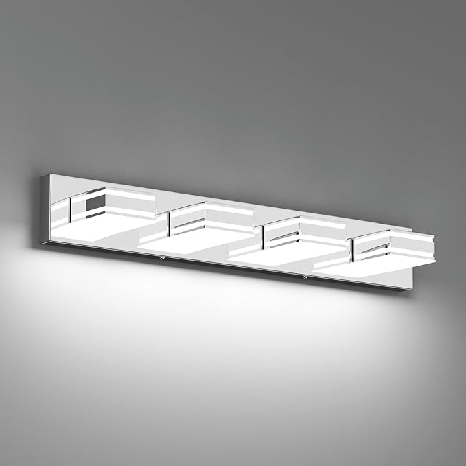 Ralbay Modern Chrome Vanity Light for Bathroom 4-Light 30inch Acrylic Modern LED Bathroom Wall Lighting Fixtures Over Mirror