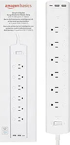 Amazon Basics Smart Plug Power Strip with 6 Individually Controlled Outlets and 3 USB Ports (2 USB-A and 1 USB-C), WiFi, Works with Alexa Only, 2.4 GHz, No Hub Required, White