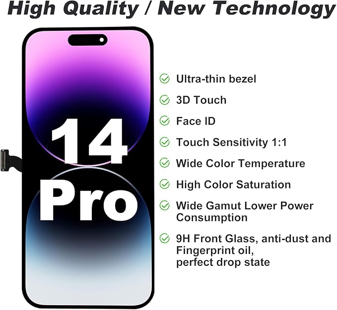 DIGI4U LCD for iPhone 14 Pro Screen Replacement, LCD Display Assembly with Clear Vision & Stable Temperature, with Repair Tools for iPhone 14 Pro(A2890, A2650, A2889, A2892)