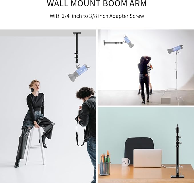 Selens Camera Wall Mount Ring Light Boom Arm, Overhead Light Mounting 39 inch for Photo Studio Video Ring Light, Strobe Light, Flash, Softbox, Reflector, 2 Pack