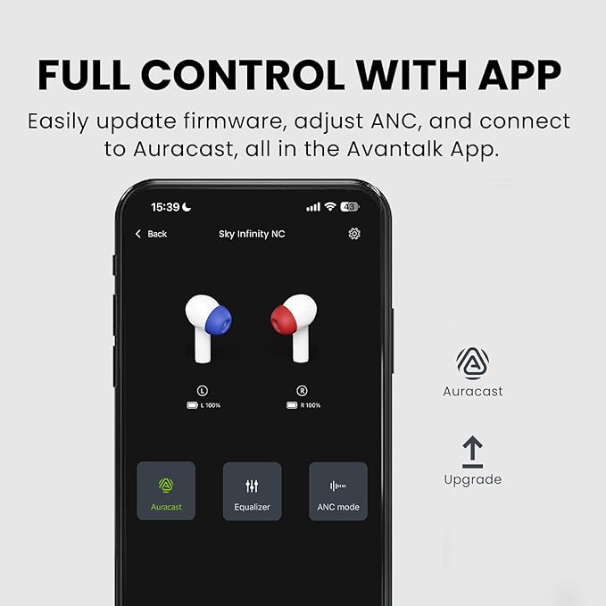 Avantalk Infinity - Auracast Wireless Earbuds, 2 Pairs Bluetooth 5.3 Headphones with Qualcomm aptX Adaptive, Active Noise Canceling, Semi-Open Design, App Control, 48H