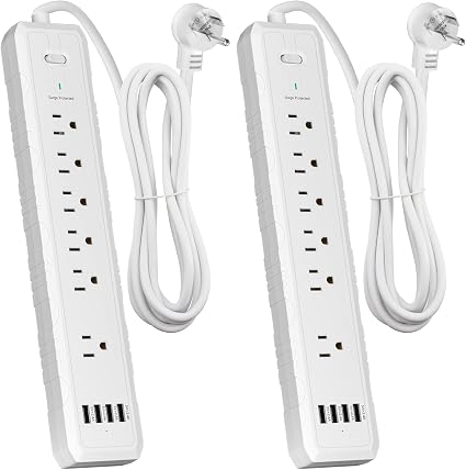 Power Strip, 2 Pack Surge Protector with 6 Outlets & 4 USB Charging Ports, Angled Flat Plug, Spaced Outlets & ETL Listed Power Outlet for Home Office - White - Image 4