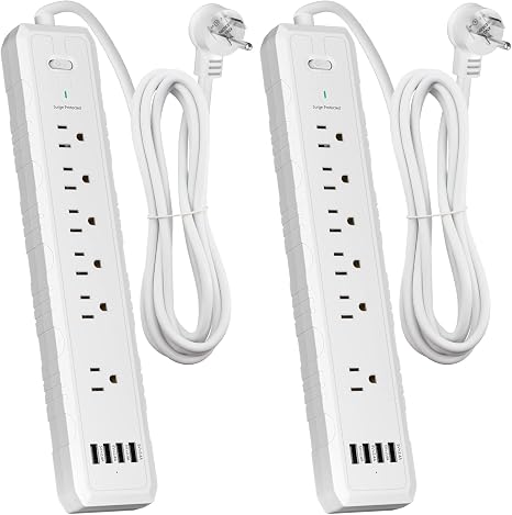 Power Strip, 2 Pack Surge Protector with 6 Outlets & 4 USB Charging Ports, Angled Flat Plug, Spaced Outlets & ETL Listed Power Outlet for Home Office - White - Image 5