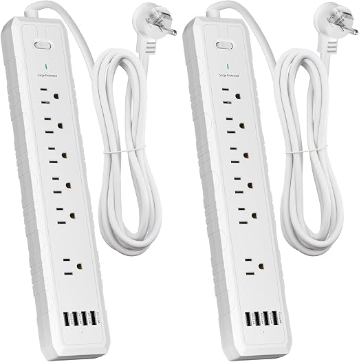 Power Strip, 2 Pack Surge Protector with 6 Outlets & 4 USB Charging Ports, Angled Flat Plug, Spaced Outlets & ETL Listed Power Outlet for Home Office - White - Image 6