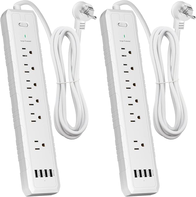 Power Strip, 2 Pack Surge Protector with 6 Outlets & 4 USB Charging Ports, Angled Flat Plug, Spaced Outlets & ETL Listed Power Outlet for Home Office - White - Image 8