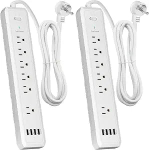 Power Strip, 2 Pack Surge Protector with 6 Outlets & 4 USB Charging Ports, Angled Flat Plug, Spaced Outlets & ETL Listed Power Outlet for Home Office - White - Image 1