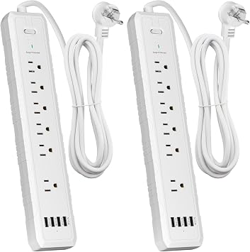 Power Strip, 2 Pack Surge Protector with 6 Outlets & 4 USB Charging Ports, Angled Flat Plug, Spaced Outlets & ETL Listed Power Outlet for Home Office - White - Image 2