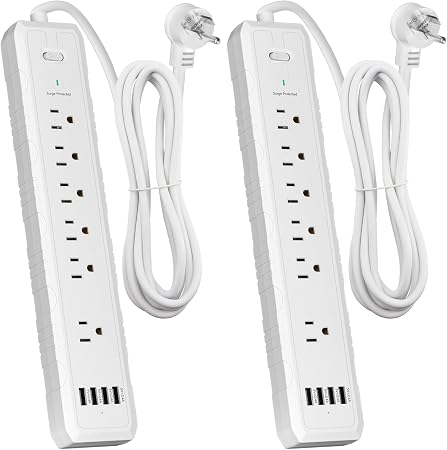Power Strip, 2 Pack Surge Protector with 6 Outlets & 4 USB Charging Ports, Angled Flat Plug, Spaced Outlets & ETL Listed Power Outlet for Home Office - White - Image 3