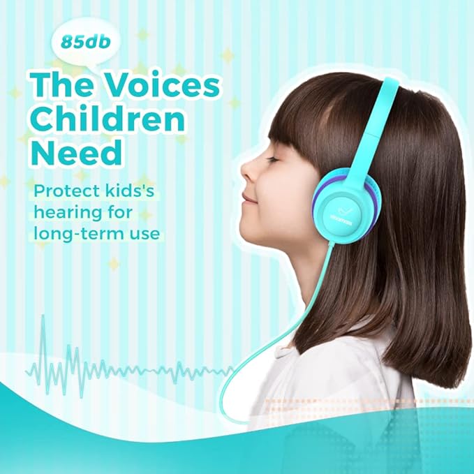 Kids Headphones, Wired Headphones for Kid with Safe Volume Limiter, Kid Headphone with Cord 3.5mm Jack, On-Ear Girls Boys Toddler Headphone for School ﻿