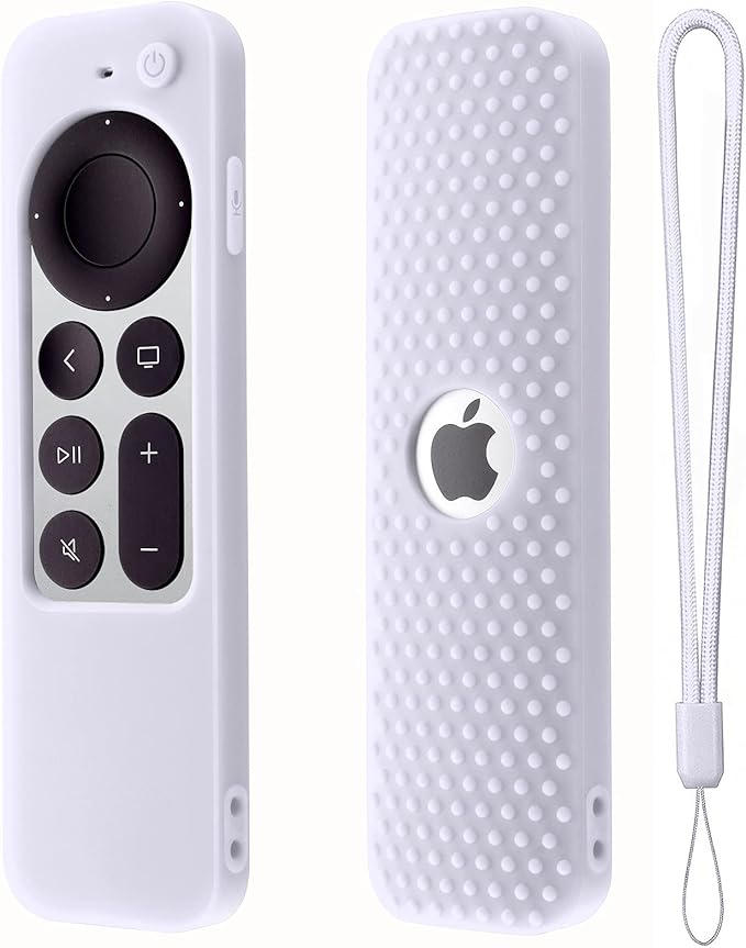 Silicone Remote Cover for Apple TV Siri Remote (2nd Gen) Soft Rubber Case for Apple TV Remote 4K Remote 2021&2022 Apple Siri Remote Case Cover with Lanyard(White)