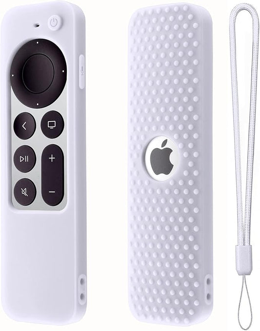 Silicone Remote Cover for Apple TV Siri Remote (2nd Gen) Soft Rubber Case for Apple TV Remote 4K Remote 2021&2022 Apple Siri Remote Case Cover with Lanyard(White)