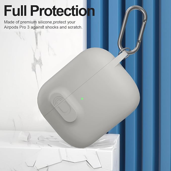 ATUAT for AirPods Pro 3 Case with Magnetic Lid Lock, Protective Soft Silicone Cover with Keychain Cleaner Kit for Women Men for Apple AirPods Pro 3rd Generation(2025), Front LED Visible, Grey