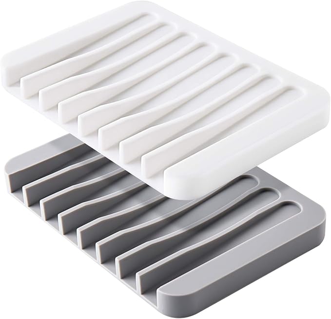 2PCS Mcyye Self Draining Soap Dishes, Premium Silicone Soap Holder & Saver for Shower, Bathroom, Kitchen, Bath Tub, Razor, Sponges, Drains Water Very Well, Can Extend Soap Life, Easy Clean