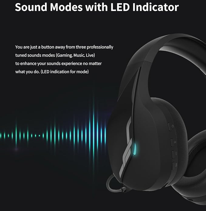 Zalman HPS700 Archer, Wireless Headset with Gaming, Music, Live Sound Modes, LED Indicator, Detachable Microphone, USB-C to A Charging Cable, Premium Woven Fabric Memory Foam Ear Cushions (Black)