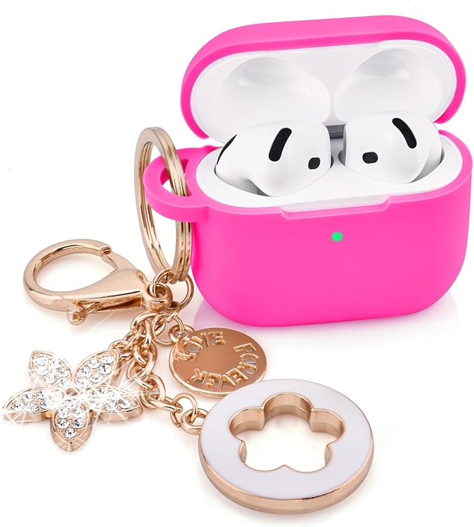 Case Compatible With Apple Airpods 4 - VISOOM Airpods 4 Cases 2024 Cover Women Anti-Drop Silicone iPods 4 Earbuds Wireless Accessorie Charging Cases Girl Bling Keychain for Airpod Ipods 4th Generation