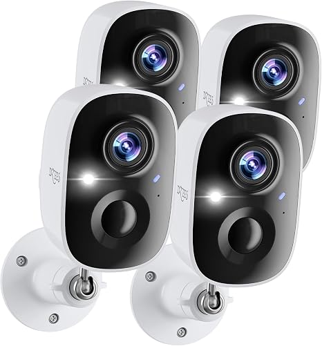 Dzees 2K Security Cameras for Home, Wireless Outdoor Battery Powered, 4-Pac