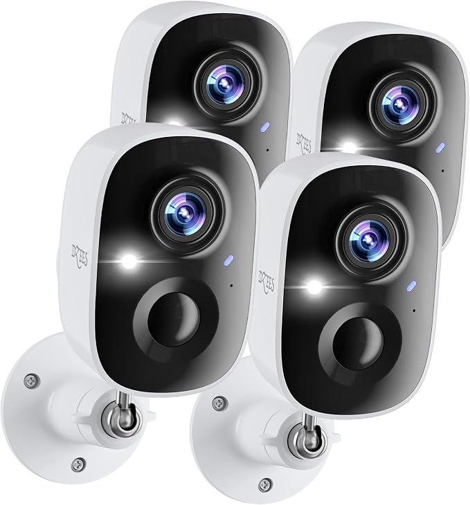 Dzees 2K Security Cameras for Home, Wireless Outdoor Battery Powered, 4-Pac